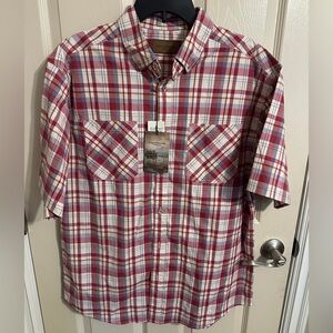 Clearwater Outfitters Plaid Casual Short Sleeve Button Down Shirt, Maroon, Sz L